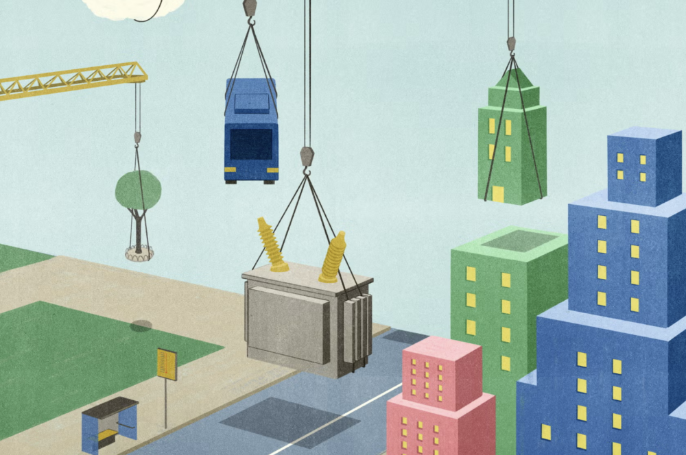 Graphic illustration of building new cities